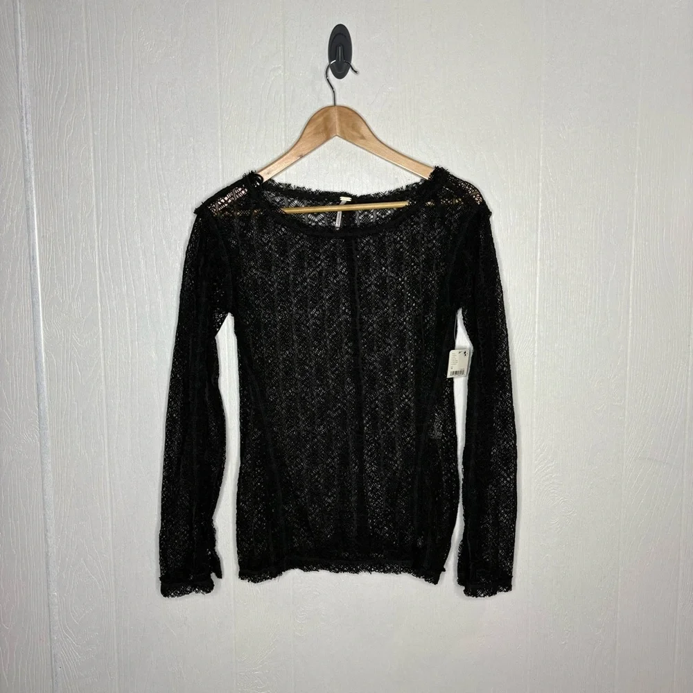 NWT Free People On the Road twisted lace top black size medium